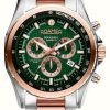 Men'S Roamer | Roamer Rockshell Mark Iii Chrono Green Dial Rose Gold Ip Bi-Colour Bracelet