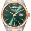 Men'S Roamer | Roamer Primeline Day Date Green Dial With Rose Gold Bracelet