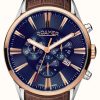 Men'S Roamer | Roamer Superior Chrono Blue Dial Brown Leather Strap