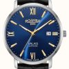 Men'S Roamer | Roamer Valais Gents Blue Dial With Yellow Gold Batons Black Leather Strap