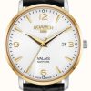 Men'S Roamer | Roamer Valais Gents Silver Dial With Yellow Gold Batons Black Leather Strap