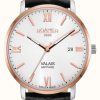 Men'S Roamer | Roamer Valais Gents Silver Dial With Rose Gold Batons Black Leather Strap