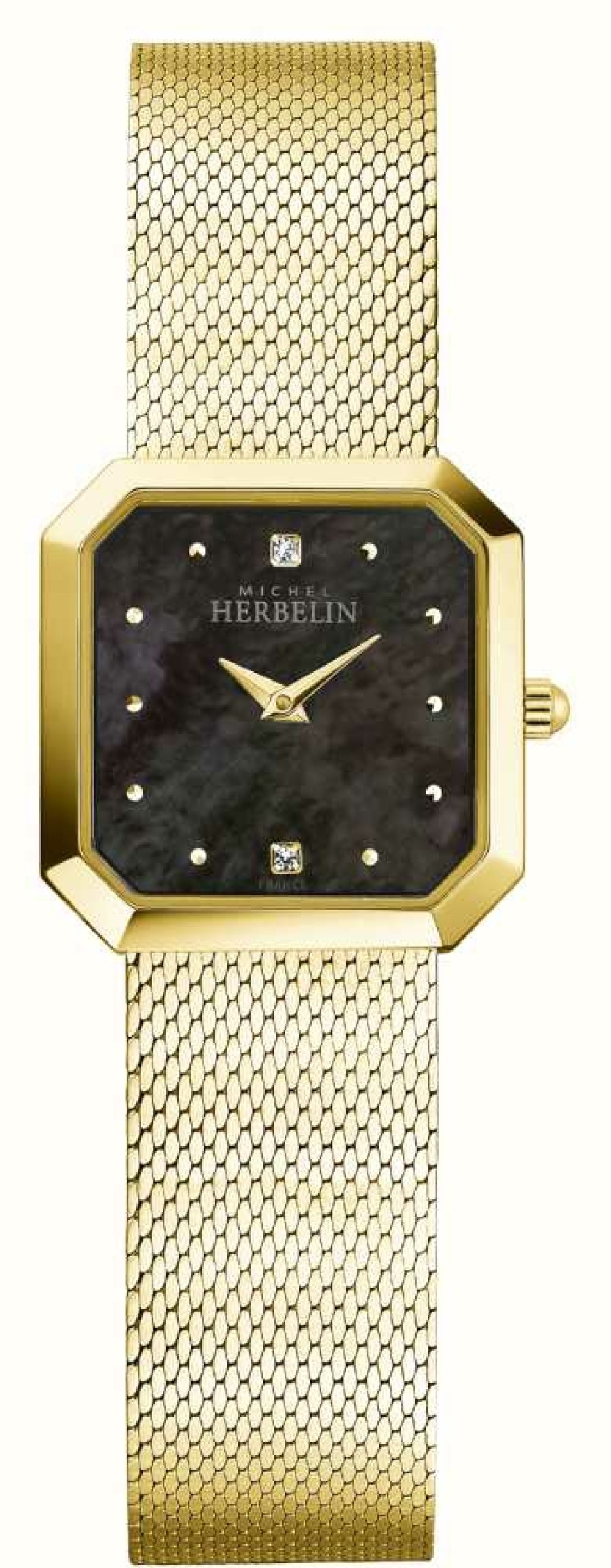 Women'S Herbelin | Herbelin Octogone (24.5Mm) Black Mother Of Pearl Dial Milanese Mesh Bracelet