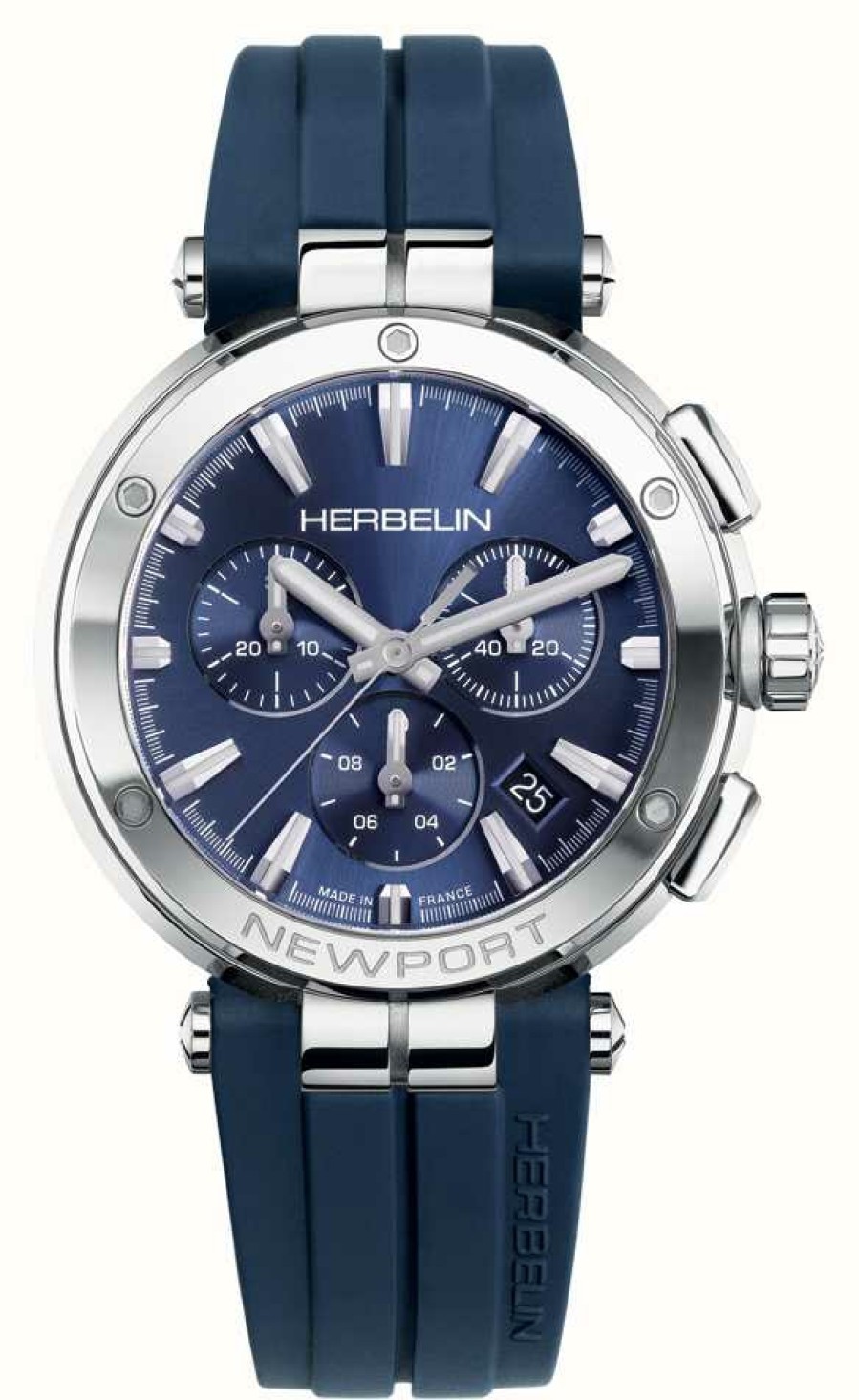 Men'S Herbelin | Herbelin Newport Chronograph (40.5Mm) Blue Dial / Blue Rubber Strap