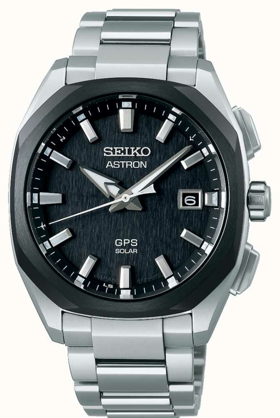 Men'S Seiko | Seiko Astron Gps Solar Titanium Black Dial