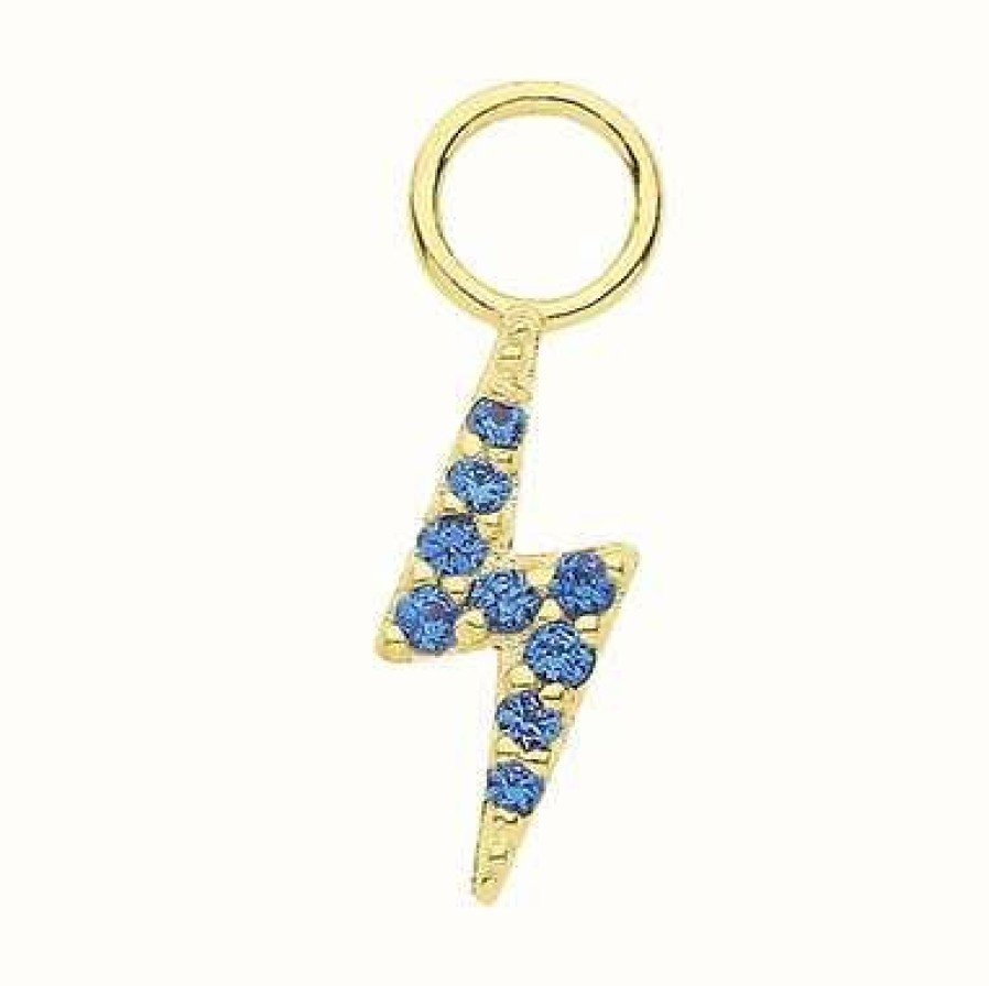 Jewelry James Moore | James Moore Th 9Ct Yellow Gold Blue Cubic Zirconia Lightning Bolt Earring Charm