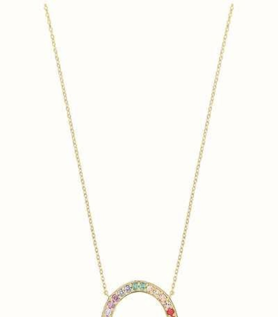 Jewelry James Moore | James Moore Th 9Ct Yellow Gold Large Rainbow Cubic Zirconia Necklace