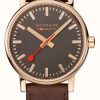 Men'S Mondaine | Mondaine Evo2 Rose Gold 40Mm | Brown Leather Strap | Grey Dial | Ip Rose Gold Case