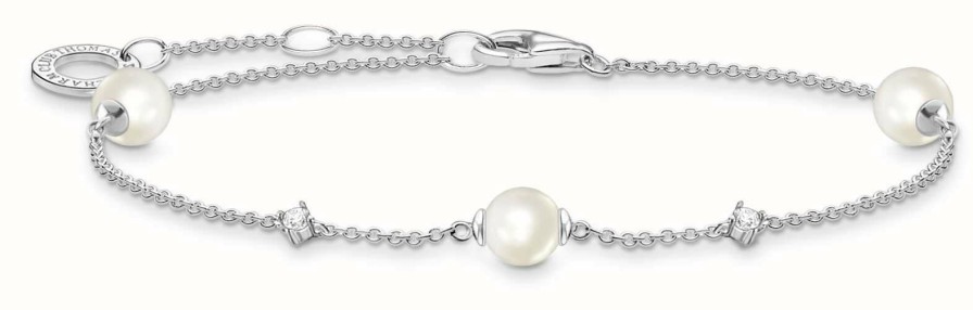 Jewelry Thomas Sabo Jewellery | Thomas Sabo Triple Pearl Cubic Zirconia Sterling Silver Bracelet