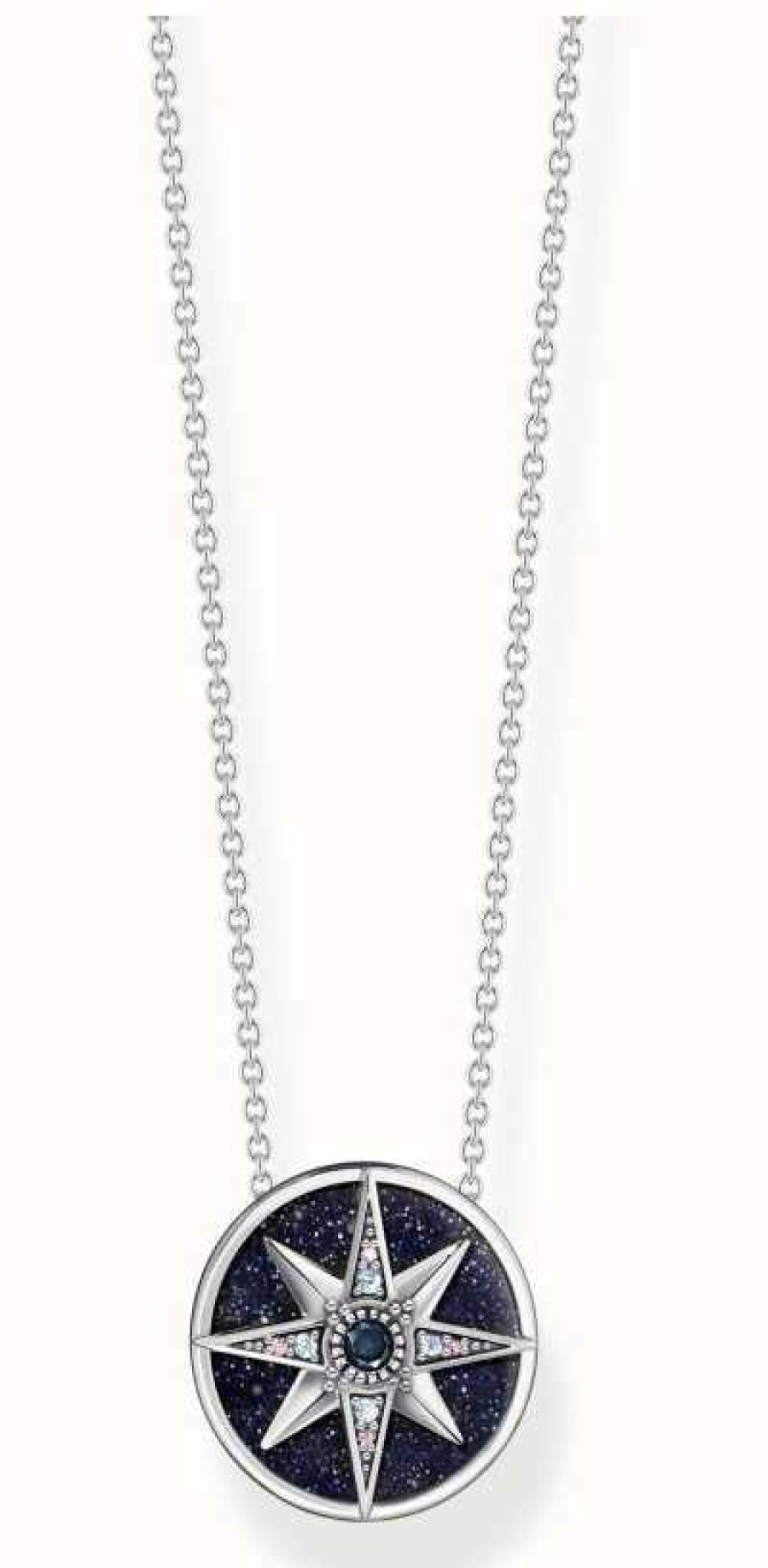 Jewelry Thomas Sabo Jewellery | Thomas Sabo Royalty Star Sterling Silver Blue Disc Pendant 40-45 Cm