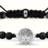 Jewelry Thomas Sabo Jewellery | Thomas Sabo Tree Of Life Matt Black Obsidian Bead Cord Bracelet