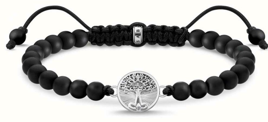 Jewelry Thomas Sabo Jewellery | Thomas Sabo Tree Of Life Matt Black Obsidian Bead Cord Bracelet