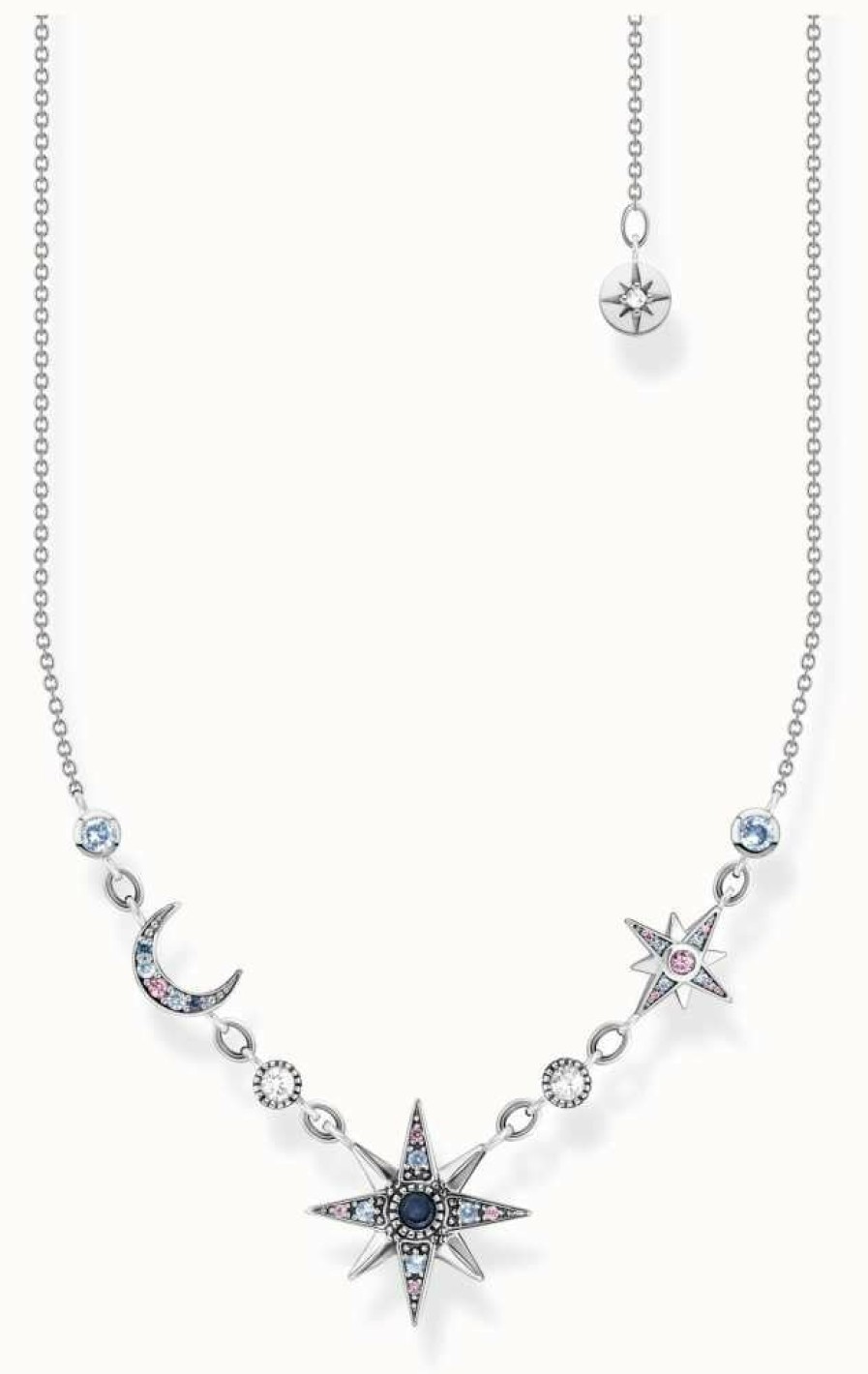 Jewelry Thomas Sabo Jewellery | Thomas Sabo Royalty Star And Moon Sterling Silver Cubic Zirconia Necklace 40-45 Cm