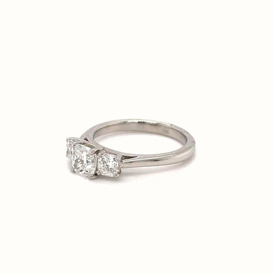 Jewelry GEMEX | Gemex Gia Certified Platinum 3 Stone Cushion Cut Ring 1.1.38Ct