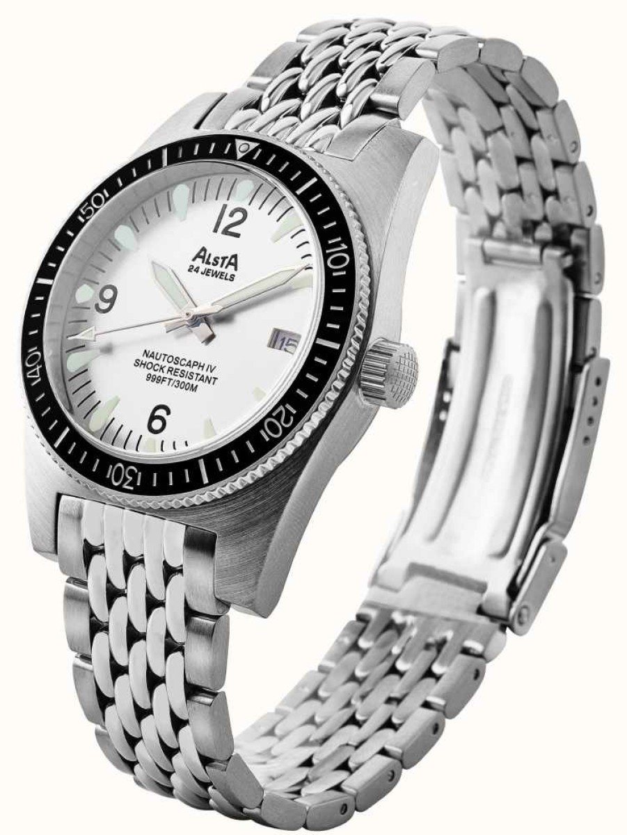 Men'S Alsta | Alsta Nautoscaph Iv Automatic Great White (300M) White Dial / Stainless Steel