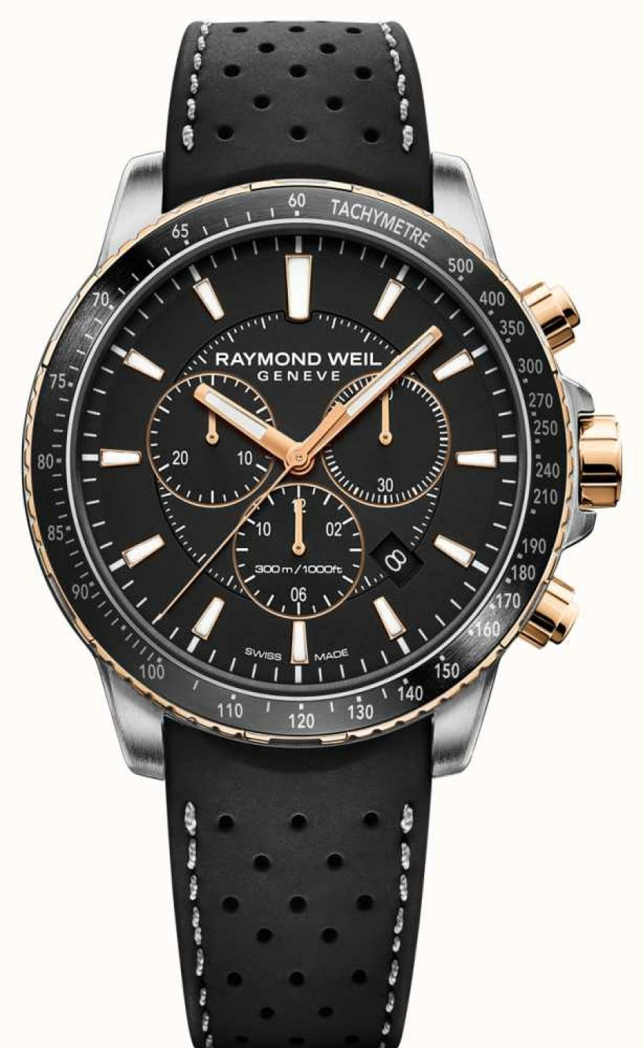 Men'S Raymond Weil | Raymond Weil Men'S Tango 300 Black And Rose Gold Watch