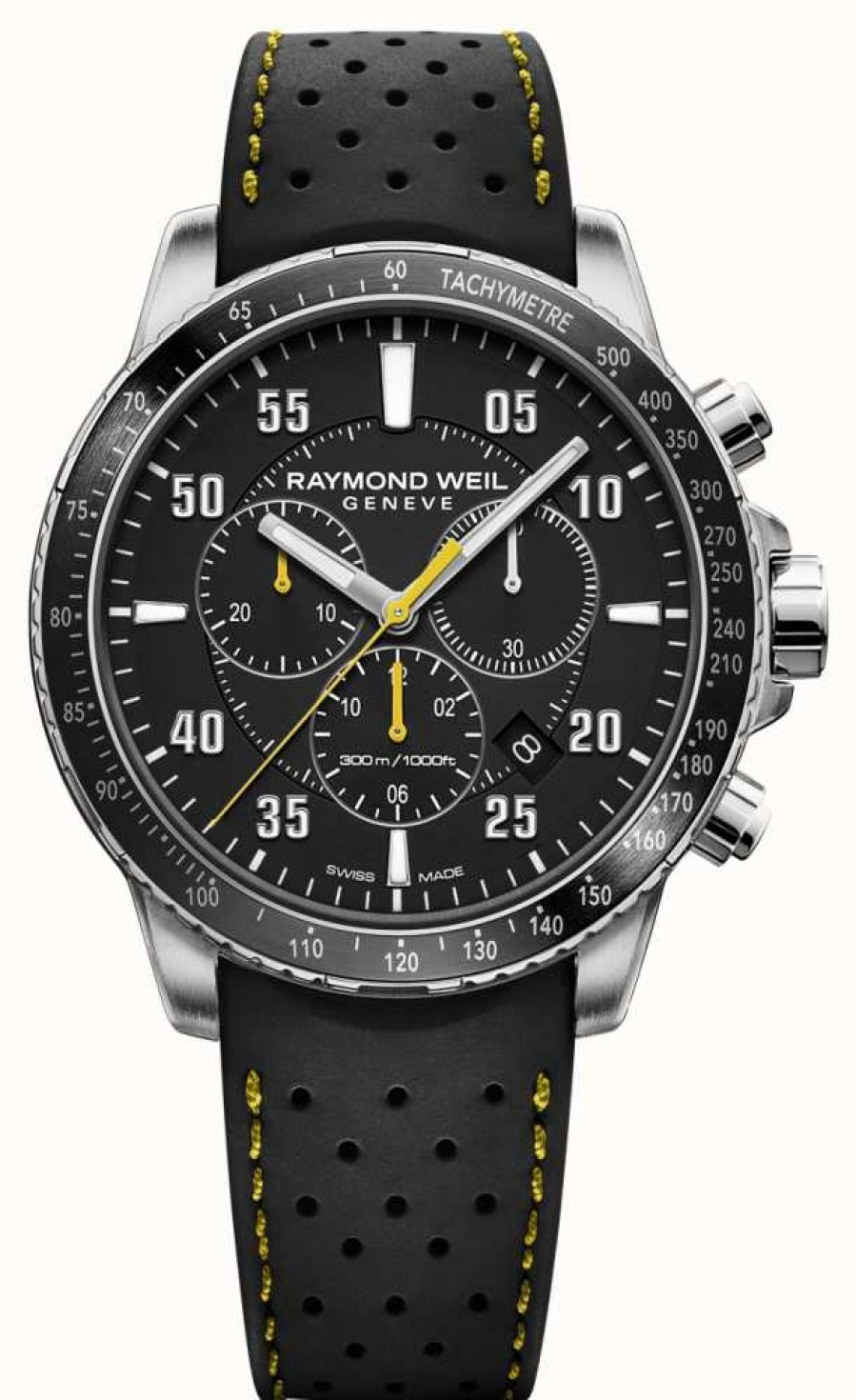 Men'S Raymond Weil | Raymond Weil Men'S Tango Black And Yellow Rubber Strap Watch