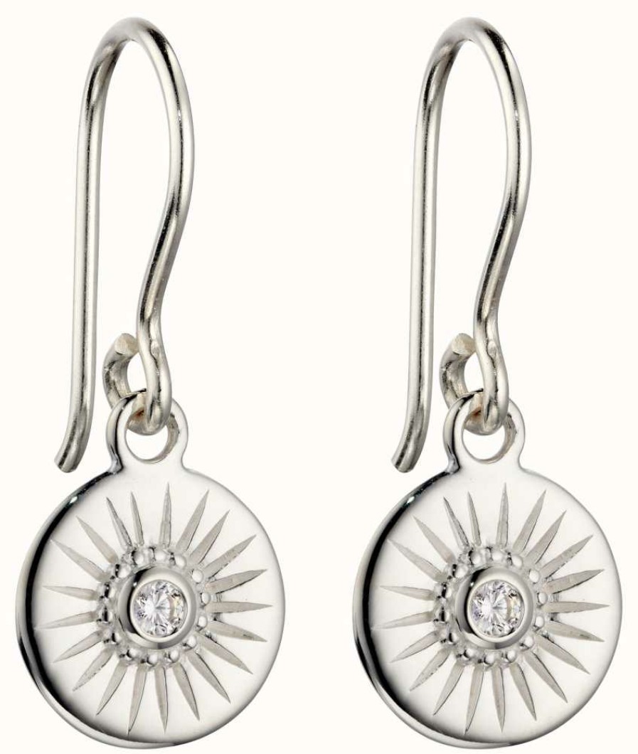 Jewelry Elements Silver | Elements Silver Silver Sun Burst Cubic Zirconia Centre Drop Earrings