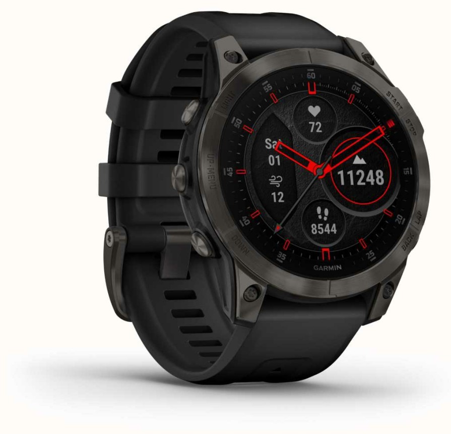 Men'S Garmin | Garmin Epix Gen 2 Sapphire | Black Dlc Titanium | Black Silicone Strap