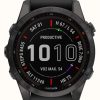 Men'S Garmin | Garmin Fenix 7S Sapphire Solar | Carbon Grey Dlc Titanium | Black Silicone Strap