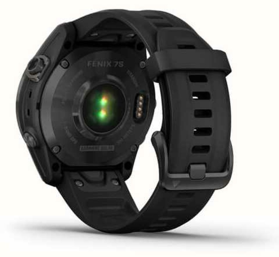 Men'S Garmin | Garmin Fenix 7S Sapphire Solar | Carbon Grey Dlc Titanium | Black Silicone Strap