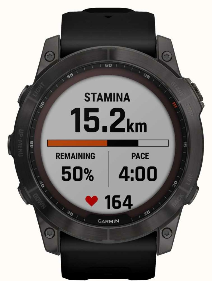 Men'S Garmin | Garmin Fenix 7X Sapphire Solar | Carbon Grey Titanium | Black Silicone Strap