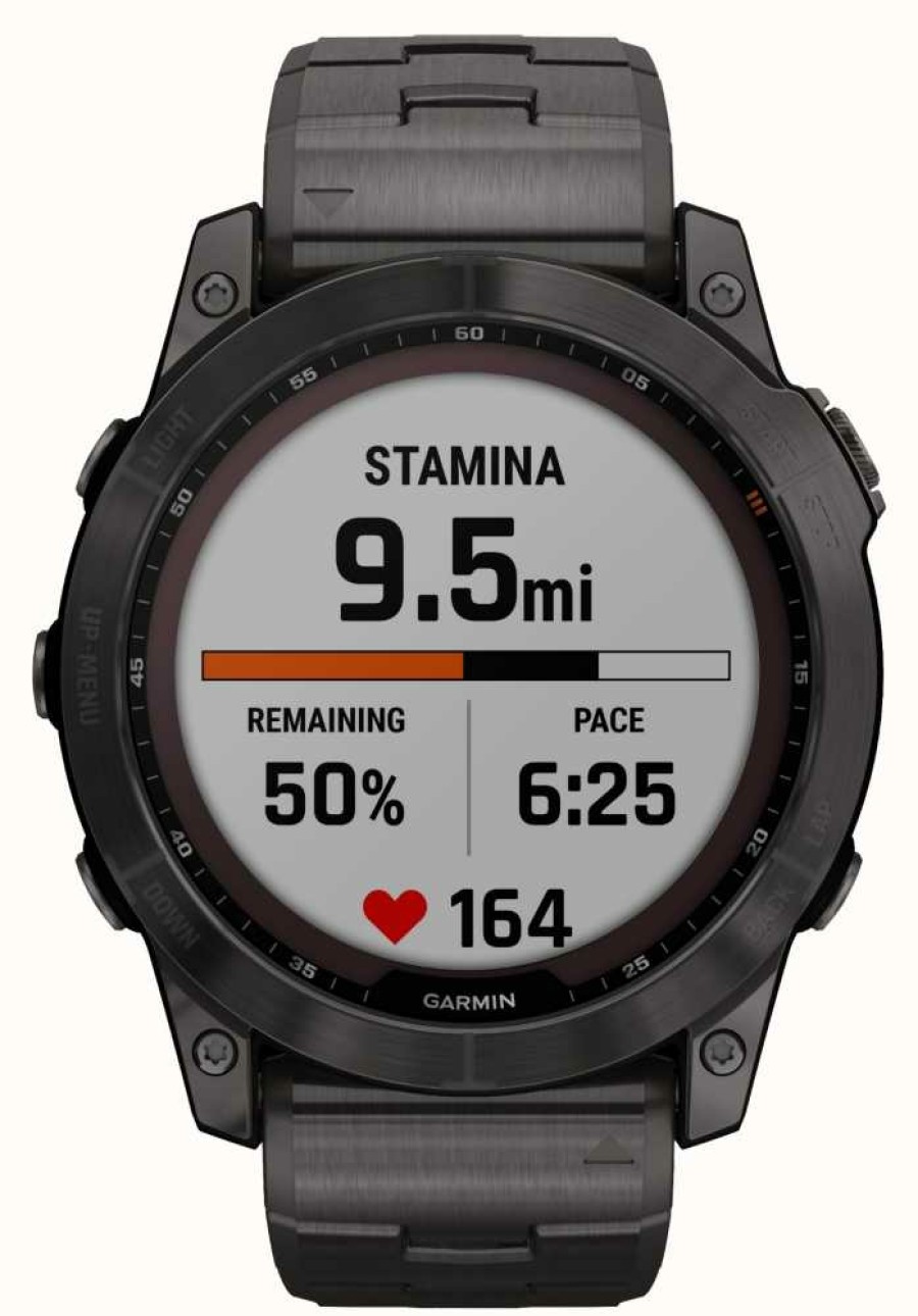 Men'S Garmin | Garmin Fenix 7X Sapphire Solar | Carbon Grey Titanium | Carbon Grey Dlc Vented Titanium Bracelet