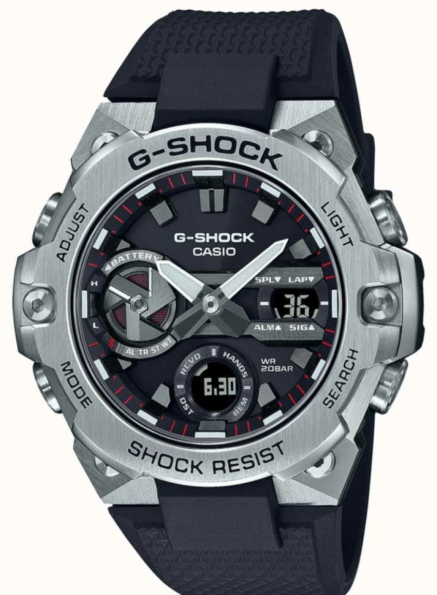 Men'S Casio | Casio G-Shock G-Steel Bluetooth Tough Solar Black Resin Strap