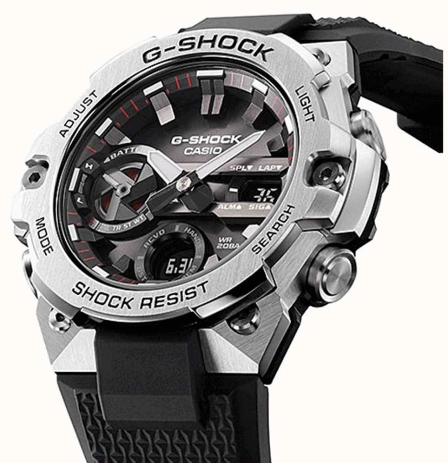 Men'S Casio | Casio G-Shock G-Steel Bluetooth Tough Solar Black Resin Strap