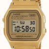 Women'S Casio | Casio Vintage Style Gold Ion Plated Digital Watch