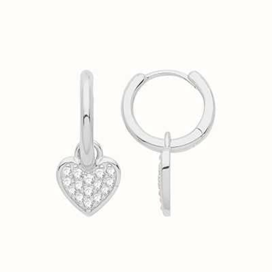 Jewelry James Moore | James Moore Th Silver Cubic Zirconia Heart Charm Hoop Earrings