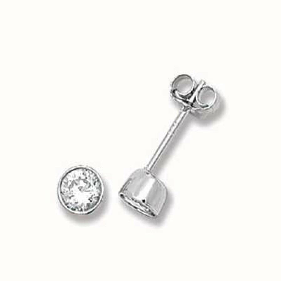 Jewelry James Moore | James Moore Th Silver Round Rubover 4Mm Cubic Zirconia Stud Earrings