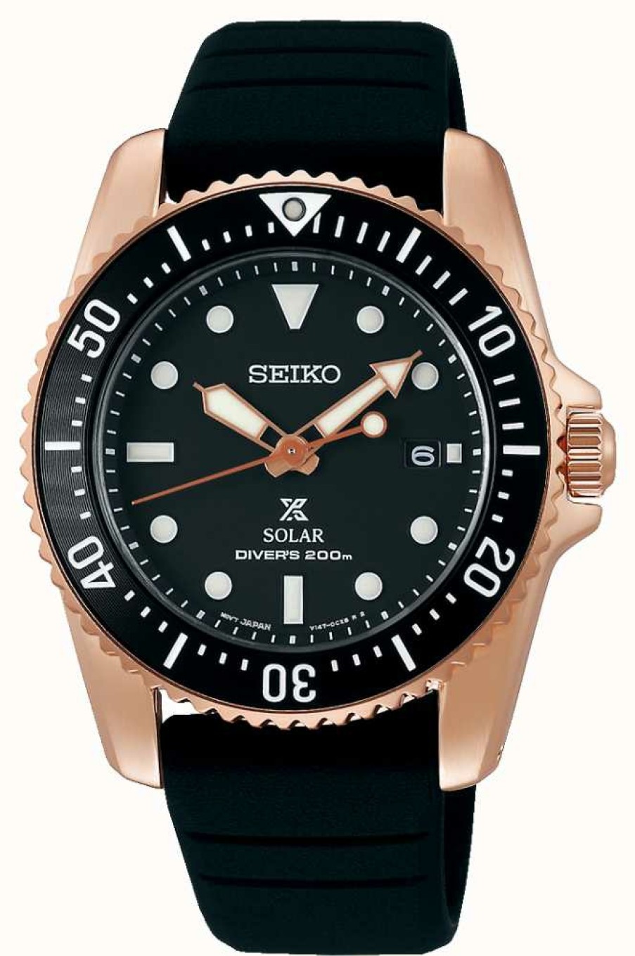 Men'S Seiko | Seiko Prospex Compact Solar 38.5Mm Black Dial Rose Gold Watch