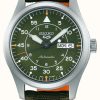 Men'S Seiko | Seiko 5 Sports Flieger Automatic Green Dial Green Strap Watch