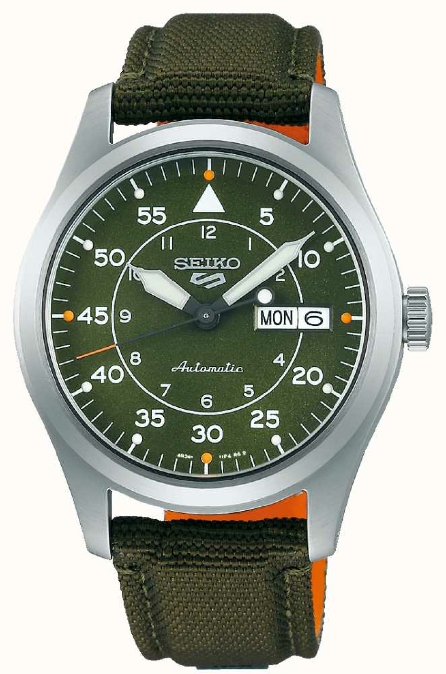 Men'S Seiko | Seiko 5 Sports Flieger Automatic Green Dial Green Strap Watch