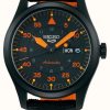 Men'S Seiko | Seiko 5 Sports Flieger Automatic Black And Orange Watch