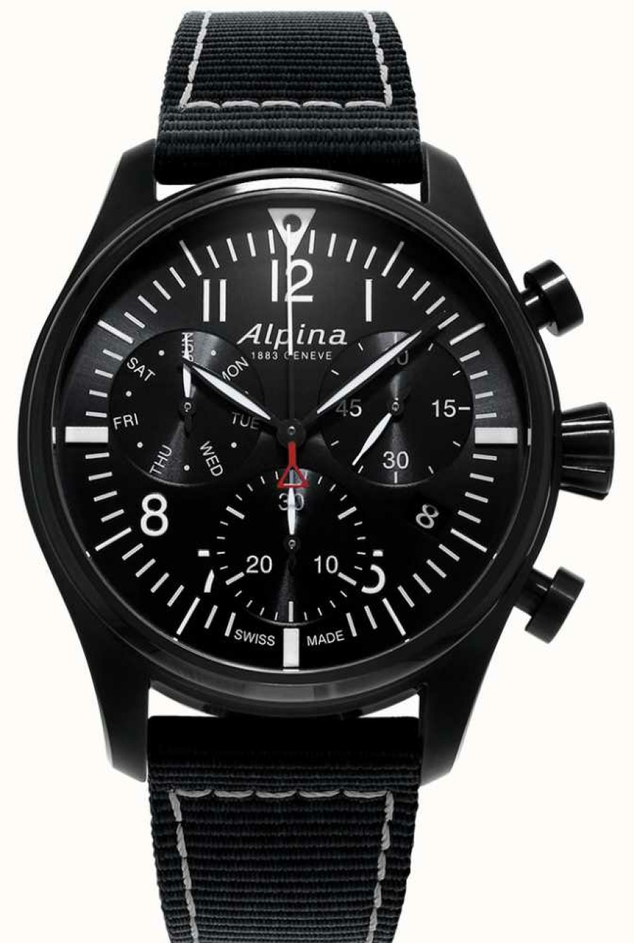 Men'S Alpina | Alpina Startimer Pilot Chronograph (42Mm) Black Dial / Black Fabric