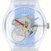 Men'S Swatch | Swatch Clearly Blue Striped Light Blue Silicone Strap