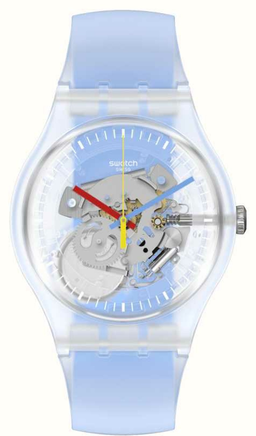 Men'S Swatch | Swatch Clearly Blue Striped Light Blue Silicone Strap