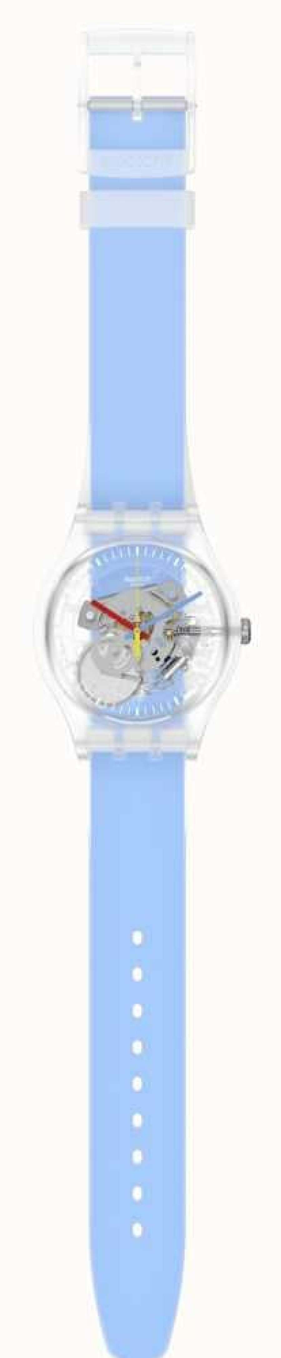 Men'S Swatch | Swatch Clearly Blue Striped Light Blue Silicone Strap