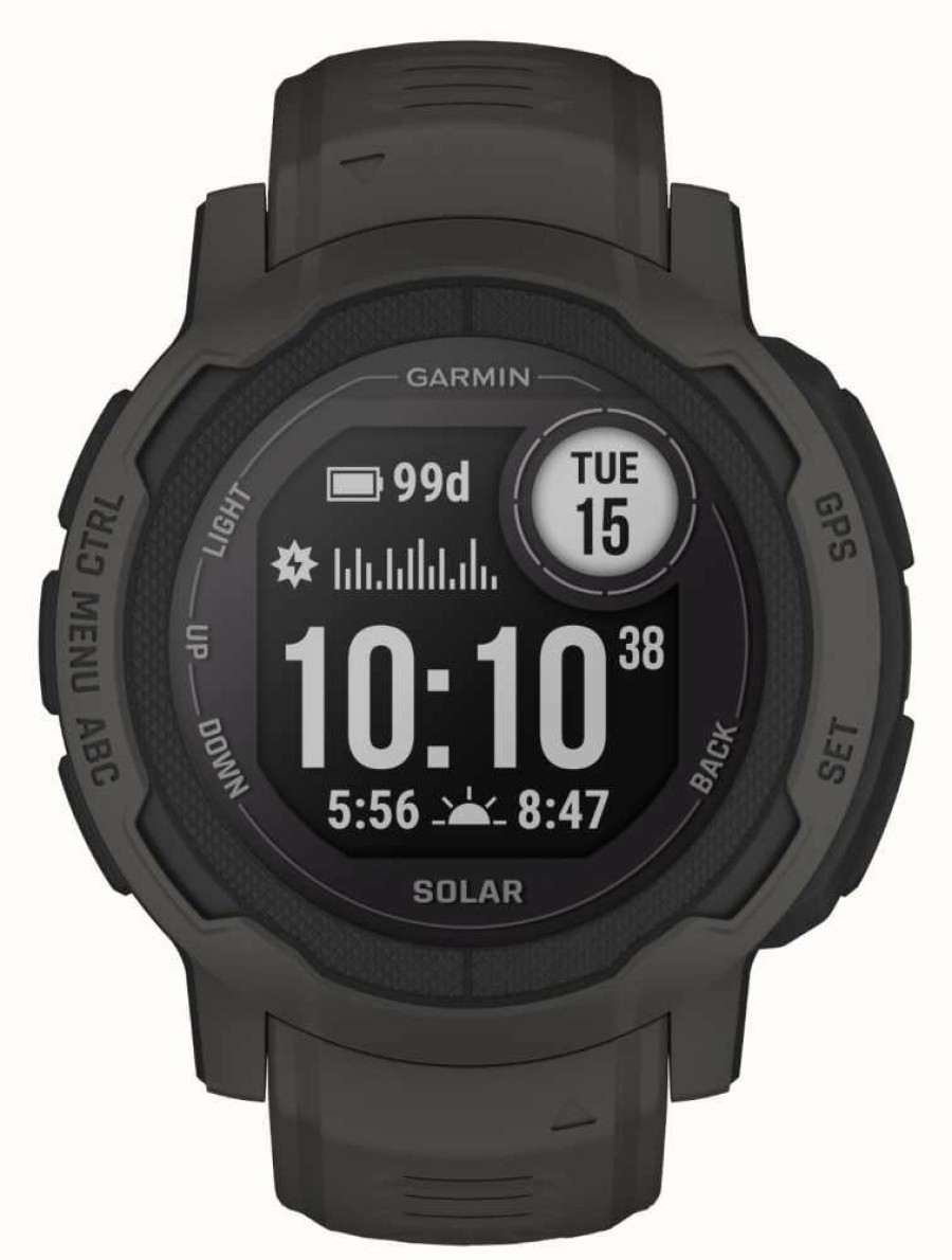 Men'S Garmin | Garmin Instinct 2 Solar Graphite Black Silicone Strap