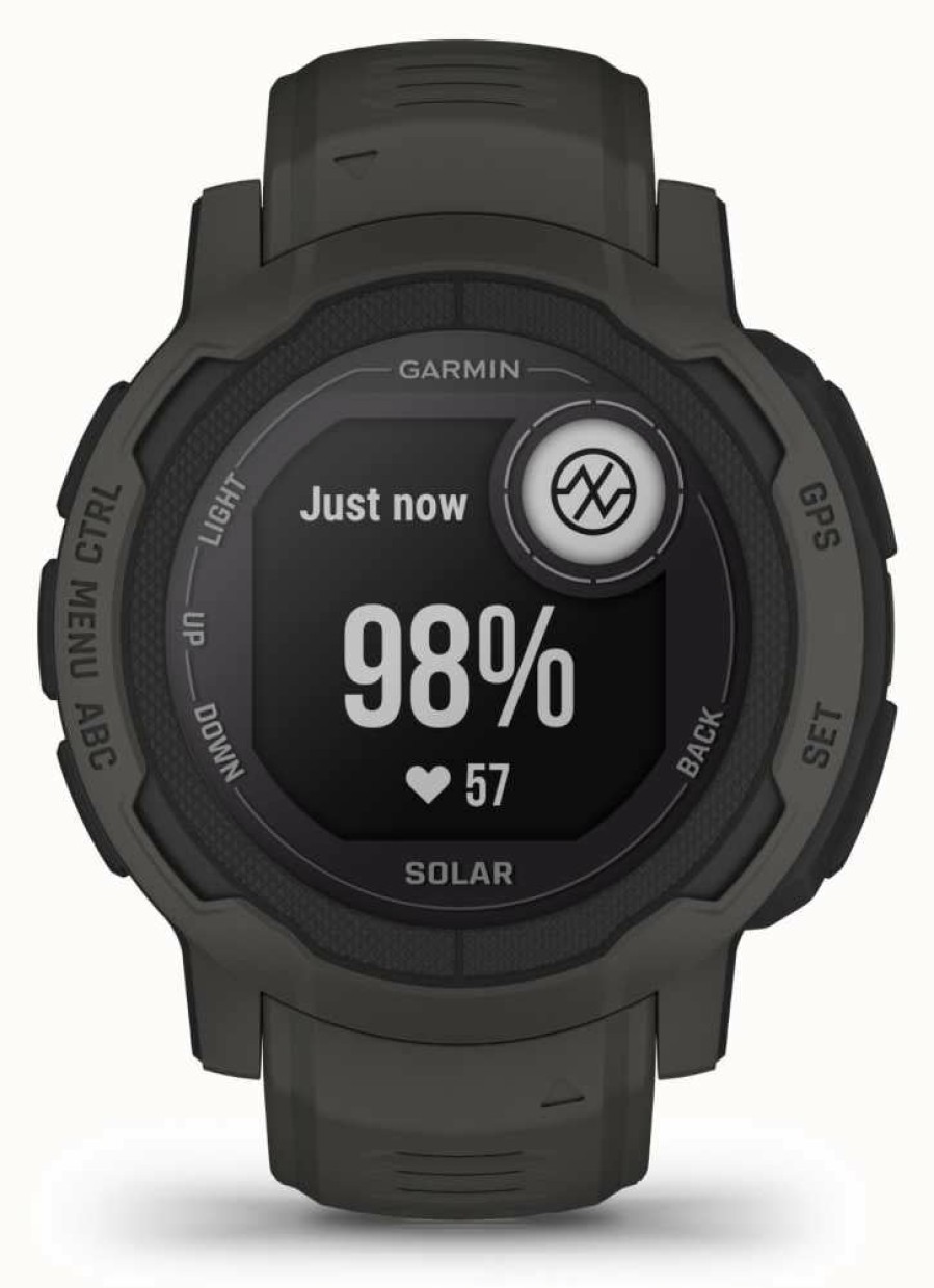 Men'S Garmin | Garmin Instinct 2 Solar Graphite Black Silicone Strap