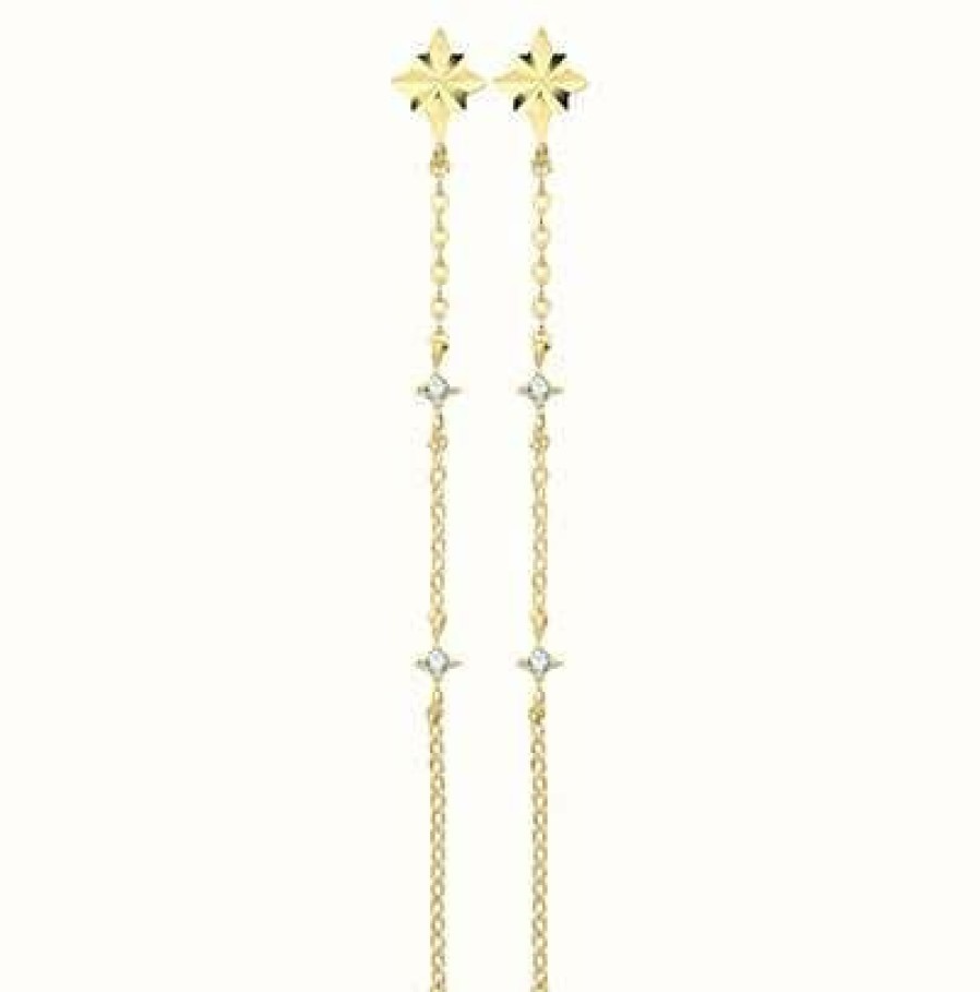 Jewelry James Moore | James Moore Th 9Ct Yellow Gold Cubic Zirconia Chain Drop Earrings