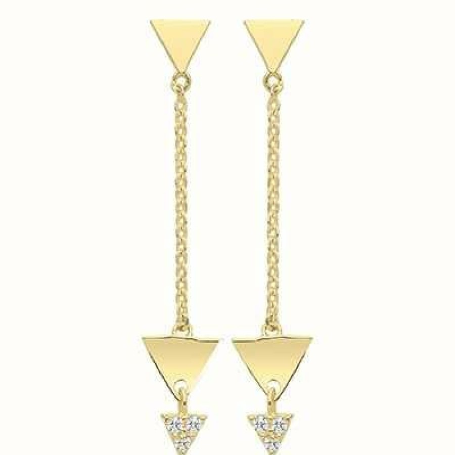 Jewelry James Moore | James Moore Th 9Ct Yellow Gold Cubic Zirconia 3 Triangles Drop Earrings