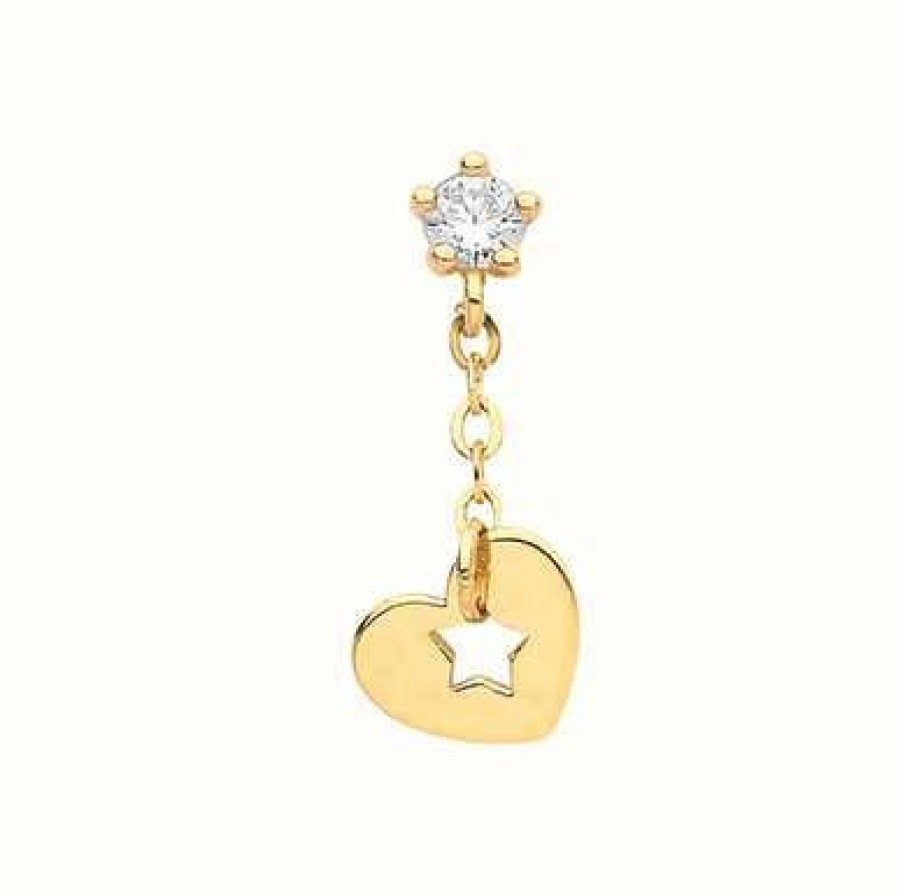 Jewelry James Moore | James Moore Th 9Ct Yellow Gold Cubic Zirconia Heart Cartilage Earring