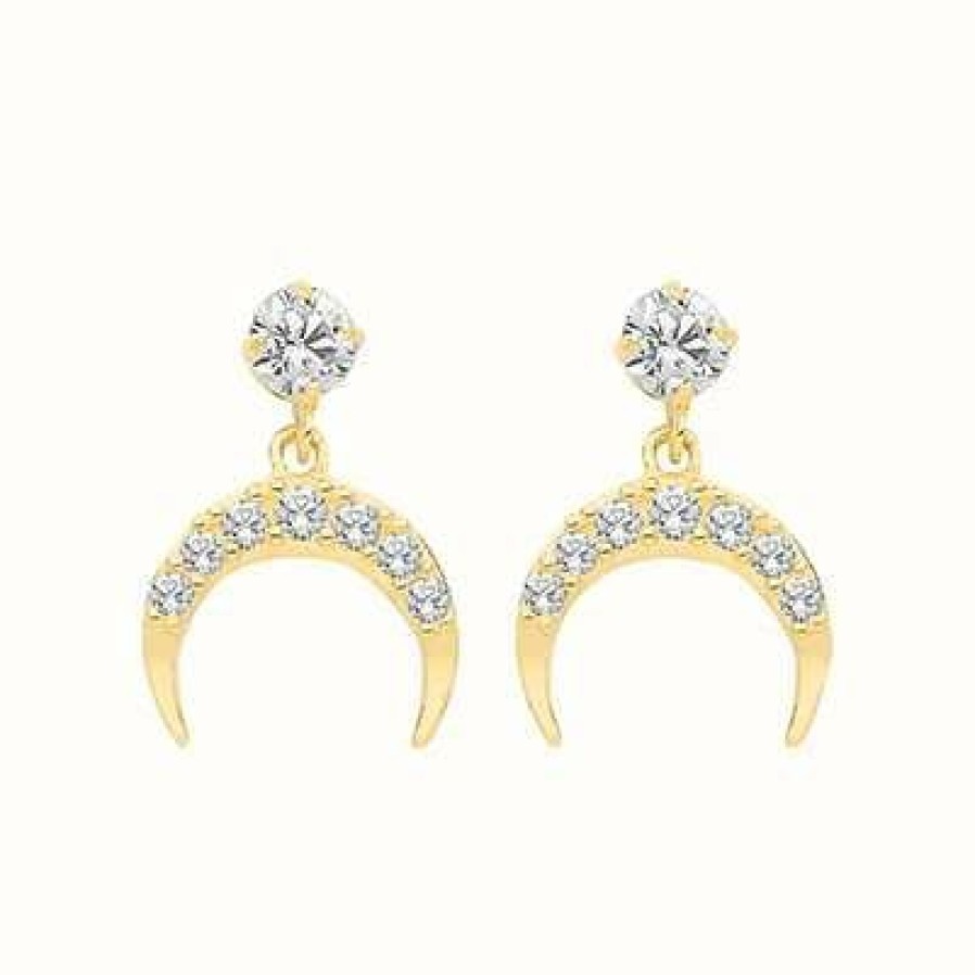 Jewelry James Moore | James Moore Th 9K Yellow Gold Cubic Zirconia Moon Drop Earrings