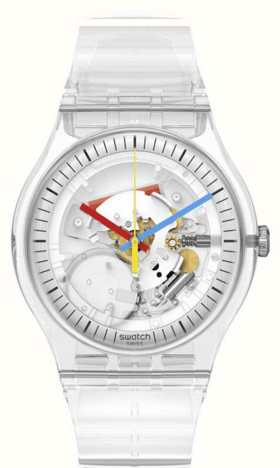 Men'S Swatch | Swatch Cleary New Gent Transparent Silicone Strap