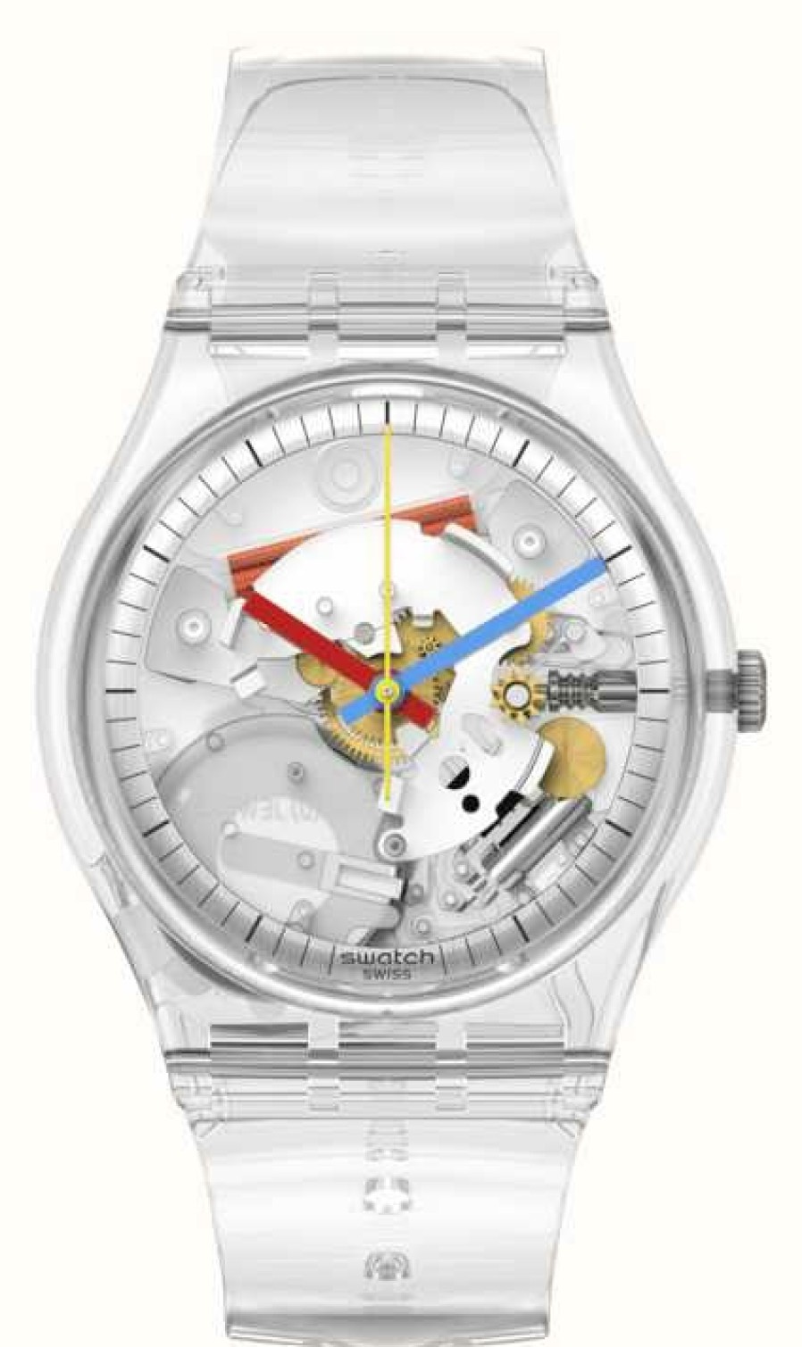 Men'S Swatch | Swatch Clearly Gent Transparent Dial Silicone Strap