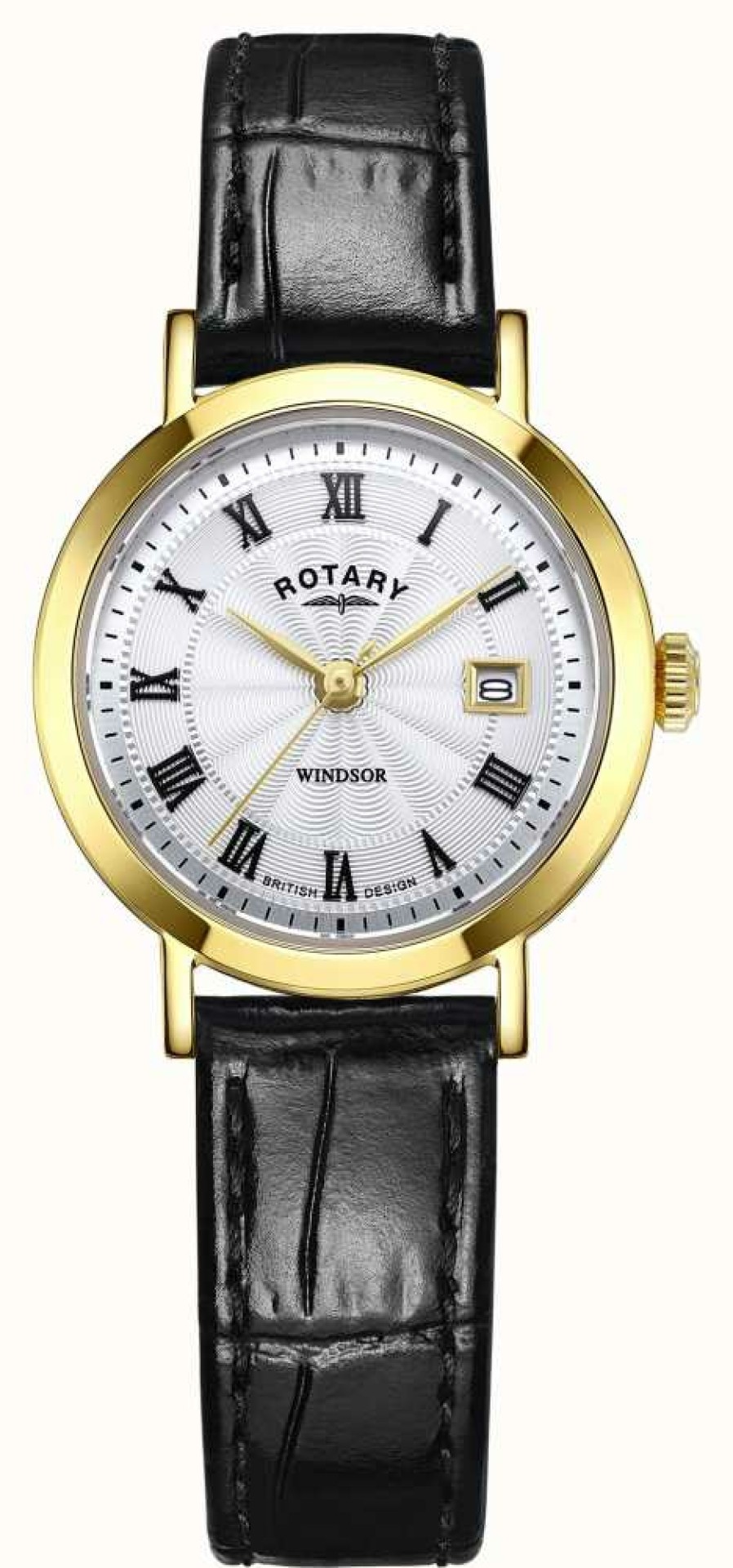 Women'S Rotary | Rotary Women'S Windsor Yellow Pvd Case Black Leather Strap