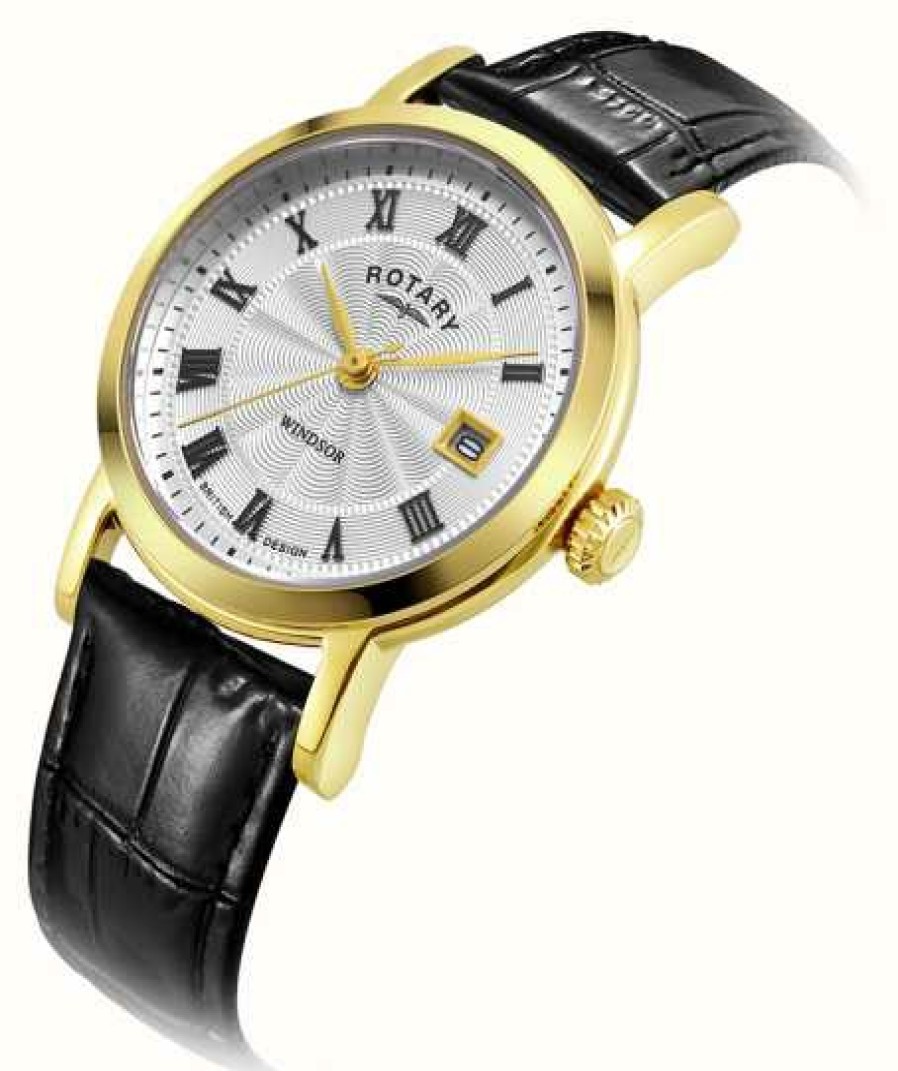 Women'S Rotary | Rotary Women'S Windsor Yellow Pvd Case Black Leather Strap